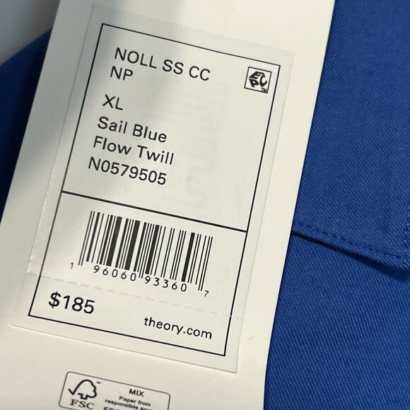 Theory Mens Noll Tencel Flow Twill Button Up Shirt Sail Blue XL Short Sleeve - Picture 4 of 8